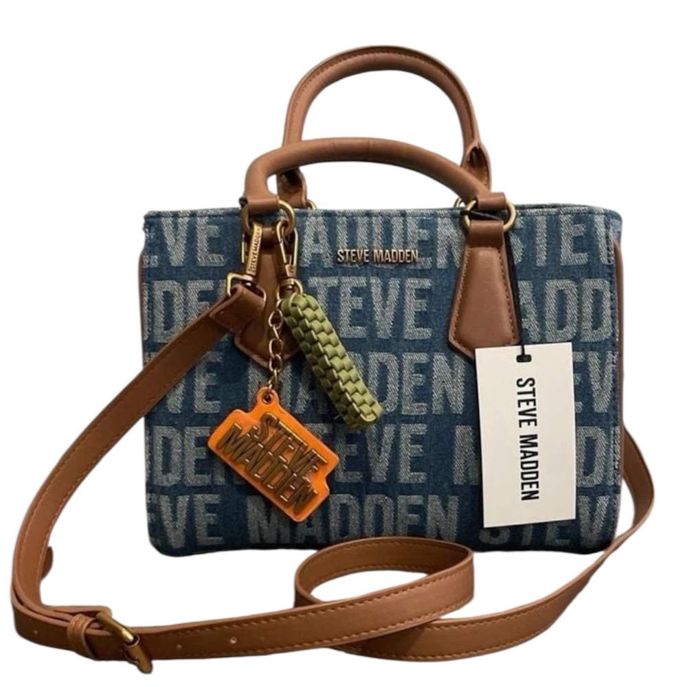 NWT Steve Madden BMICKEY Denim Logo Satchel Handbag $108